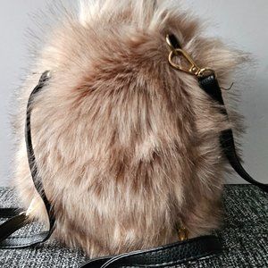 Faux Fur Mini Backpack with Convertible straps F;uffy Beige NWOT